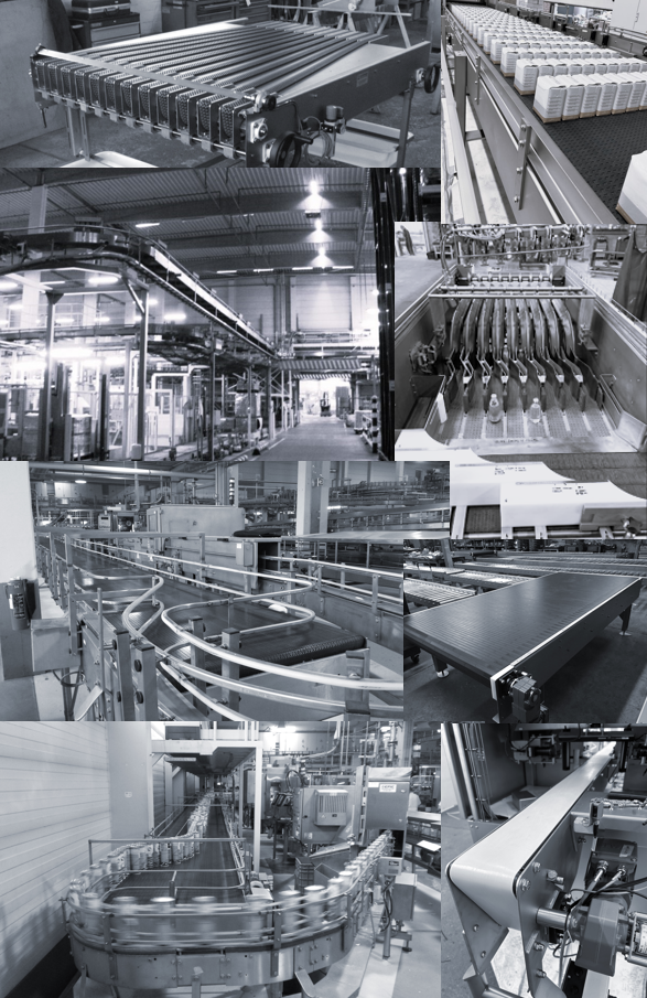 Custom special conveying systems and conveyors. Includes sorting, quality control, reject systems, elevating conveyors and overhead conveyor systems. Includes elevator systems and special bottle turners and guide systems. Includes buffer systems and accumulation automation.